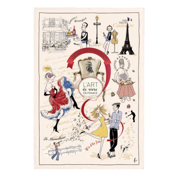 Vivaraise Torchon Imprime Art de Vivre Ecru 48 X 72 Fabriqué en France