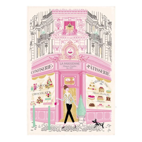 Vivaraise Torchon Imprimé Façade patisserie Ecru 48 x 72 Fabriqué en France