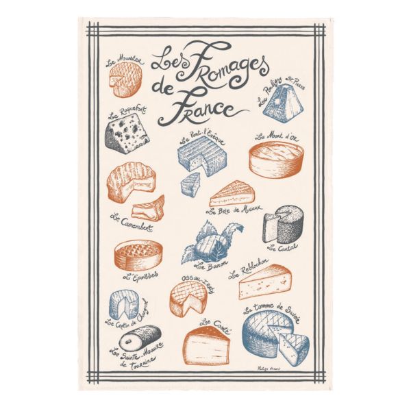 Vivaraise Torchon Imprimé Fromages de France Ecru 48 x 72 Fabriqué en France