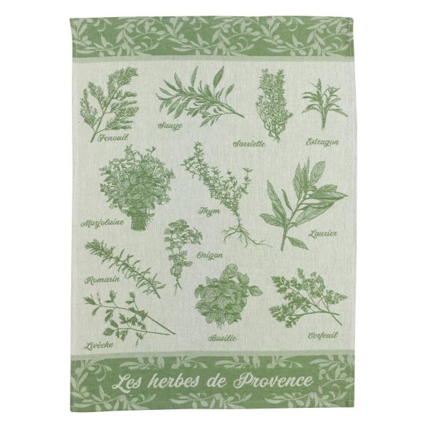 Vivaraise Torchon jacquard Herbes de provence Vert 50 x 70 Cuisine