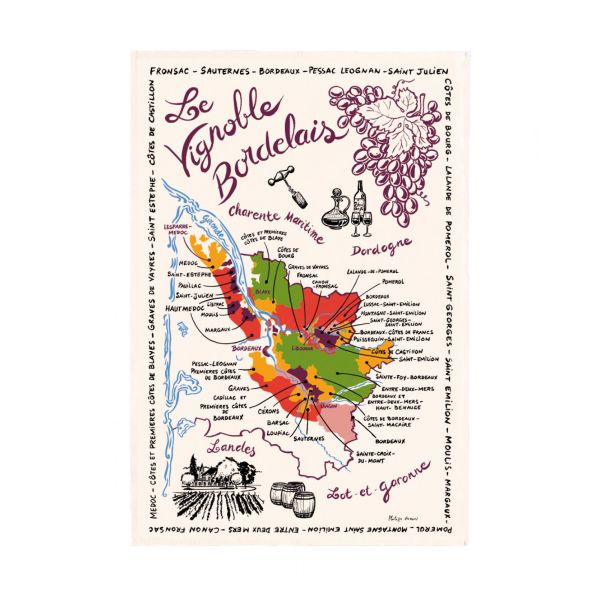 Vivaraise Torchon La Carte Des Bordeaux Ecru 48 X 72 Fabriqué en France