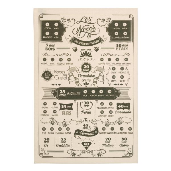 Vivaraise Torchon Les années de mariage Ecru 48 x 72 Fabriqué en France