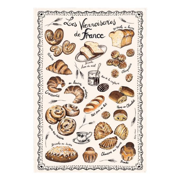 Vivaraise Torchon Les Viennoiseries Françaises Ecru 48 X 72 Fabriqué en France