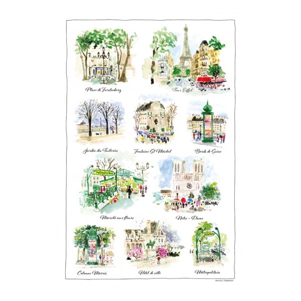 Vivaraise Torchon Paris scénettes Blanc 48 x 72 Fabriqué en France