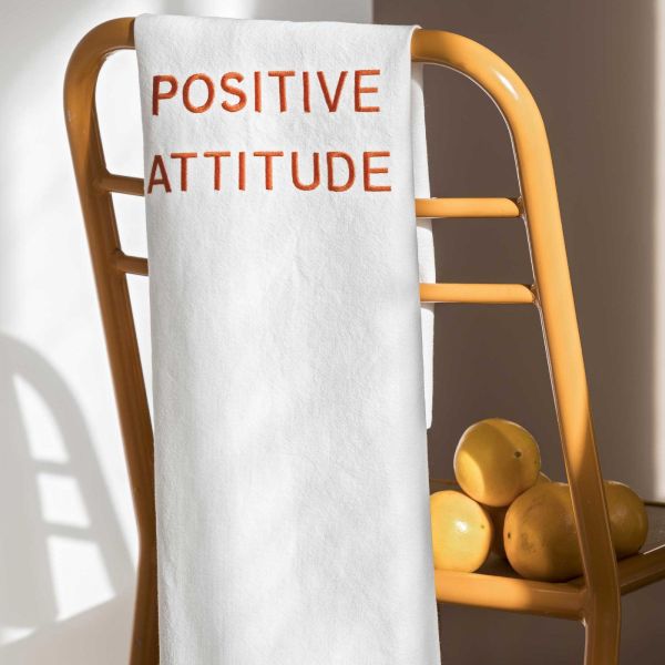 Vivaraise Torchon Positive Attitude Tangerine Blanc 80 X 50 Cuisine