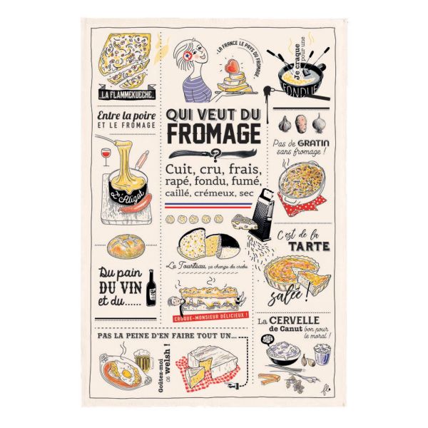 Vivaraise Torchon Qui veut du fromage Ecru 48 x 72 Fabriqué en France