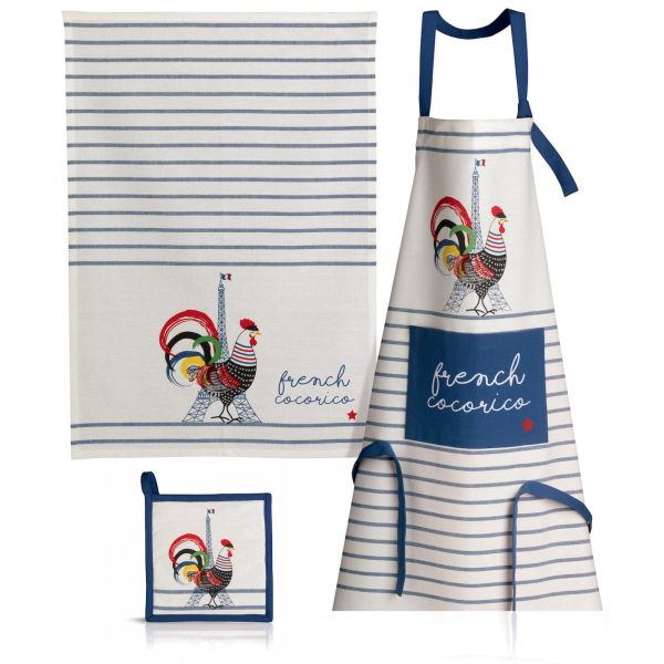 Vivaraise Torchon Recyclé French Cocorico Ecru/bleu 50 X 70 Cuisine