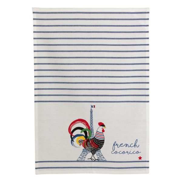 Vivaraise Torchon recyclé French Cocorico Ecru/bleu 50 x 70 Cuisine