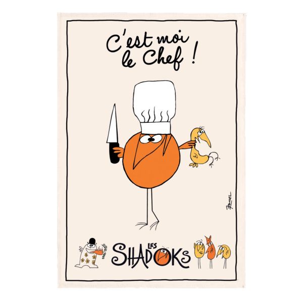 Vivaraise Torchon Shadoks Grand chef Ecru 48 x 72 Fabriqué en France