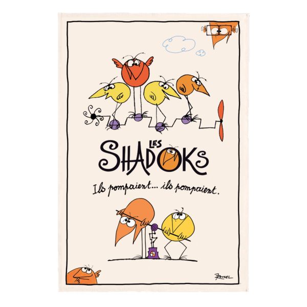 Vivaraise Torchon Shadoks Ils pompaient Ecru 48 x 72 Fabriqué en France