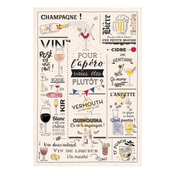 Vivaraise Torchon Verres et apéros Ecru 48 x 72 Fabriqué en France