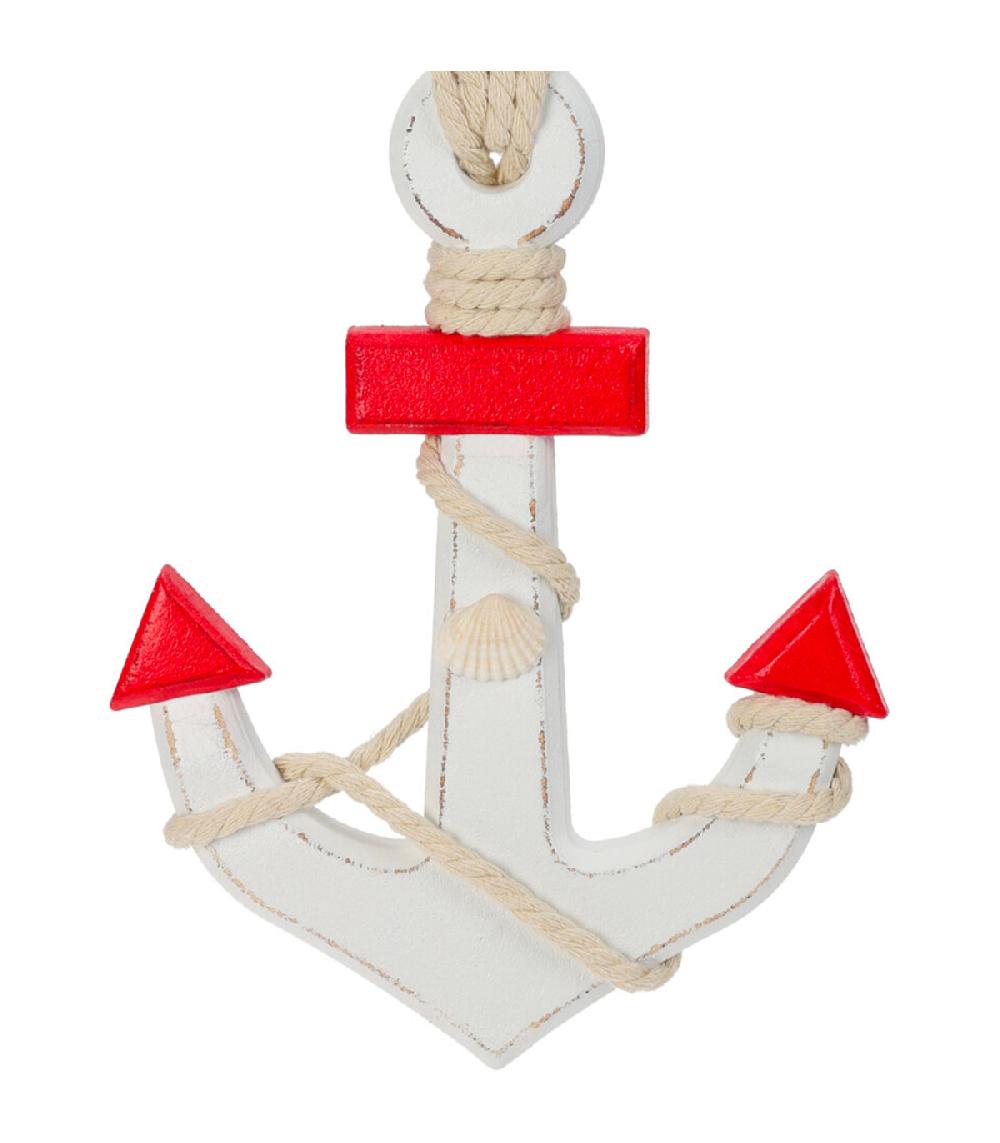 Wadiga Ancre Décorative Bois Rouge Et Blanc 18x2x23cm