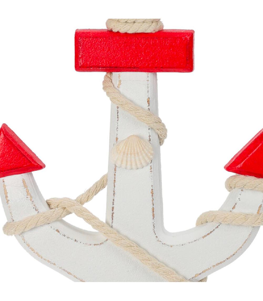 Wadiga Ancre Décorative Bois Rouge Et Blanc 18x2x23cm