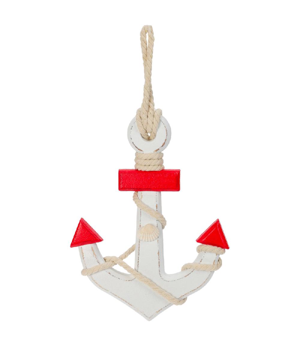 wadiga Ancre décorative bois rouge et blanc 18x2x23cm