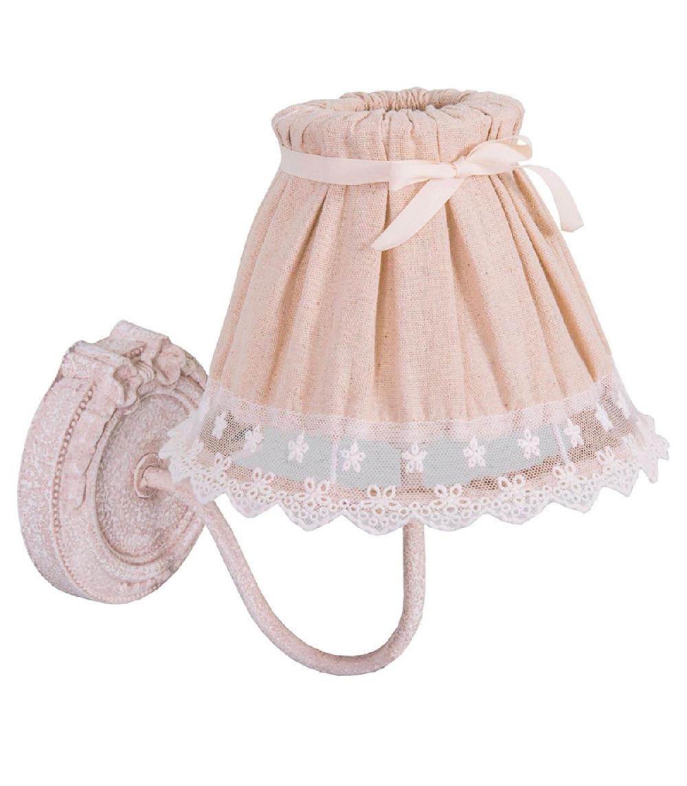 wadiga Applique murale avec abat-jour beige lin et broderie 27x13x26cm