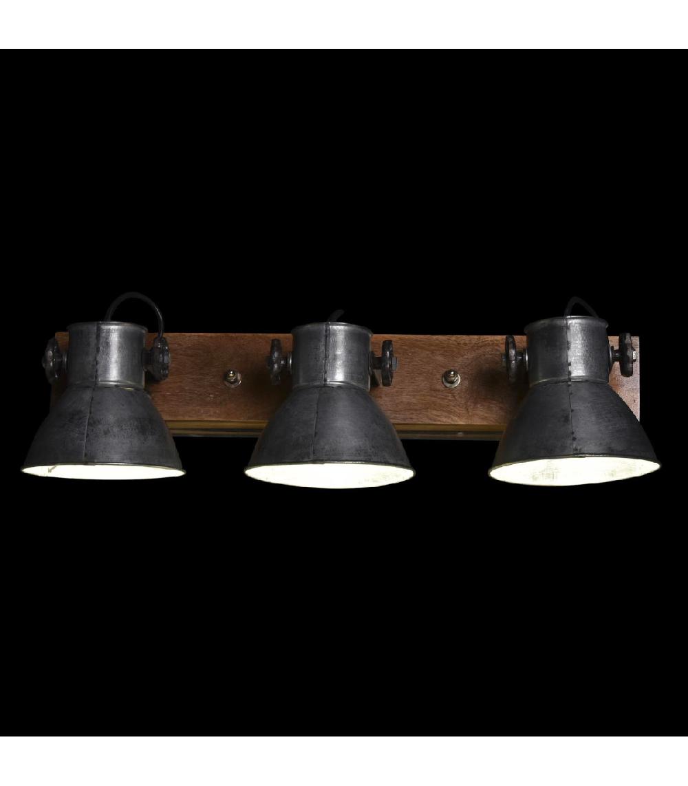 Wadiga Applique Murale Bois Et Métal Argenté Triple 64x18x26cm