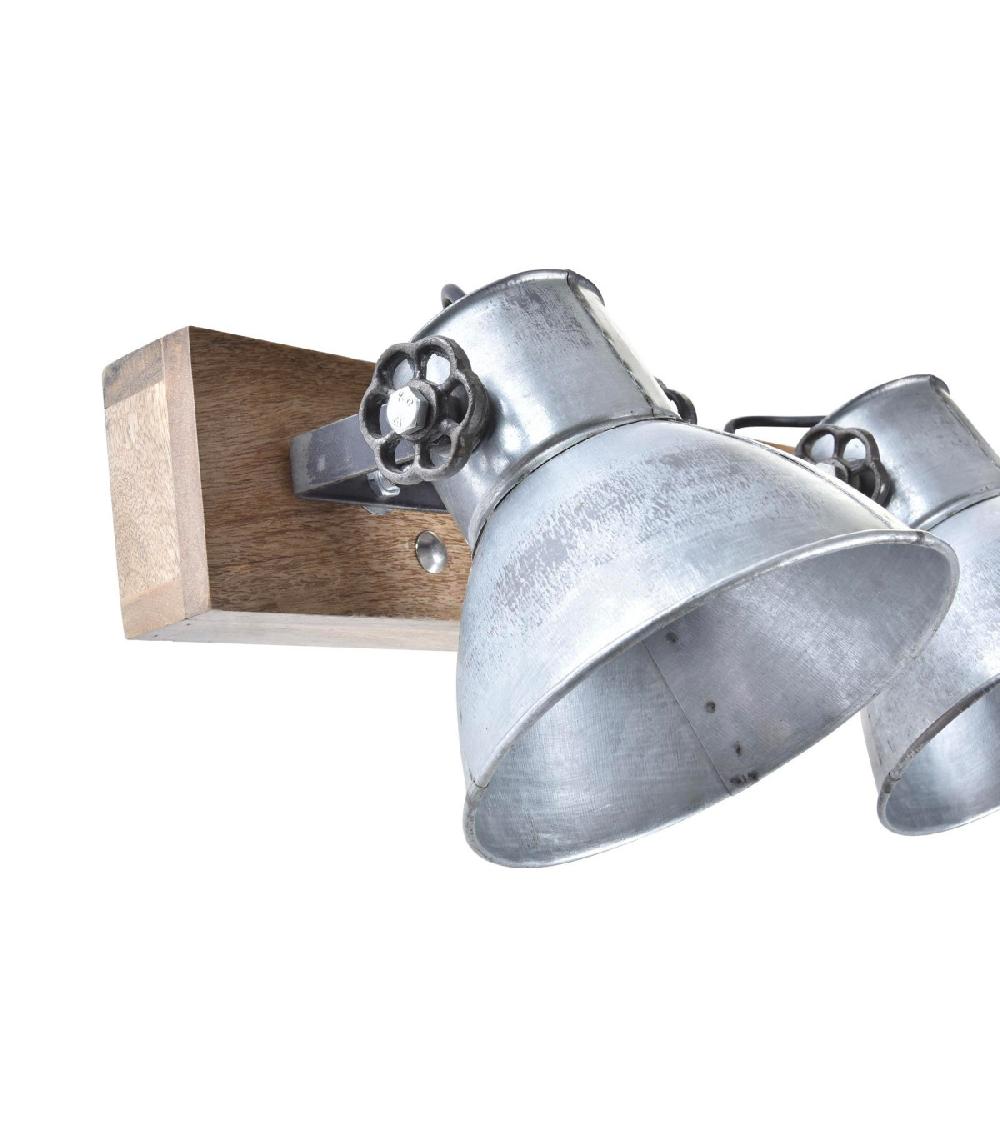 Wadiga Applique Murale Bois Et Métal Argenté Triple 64x18x26cm