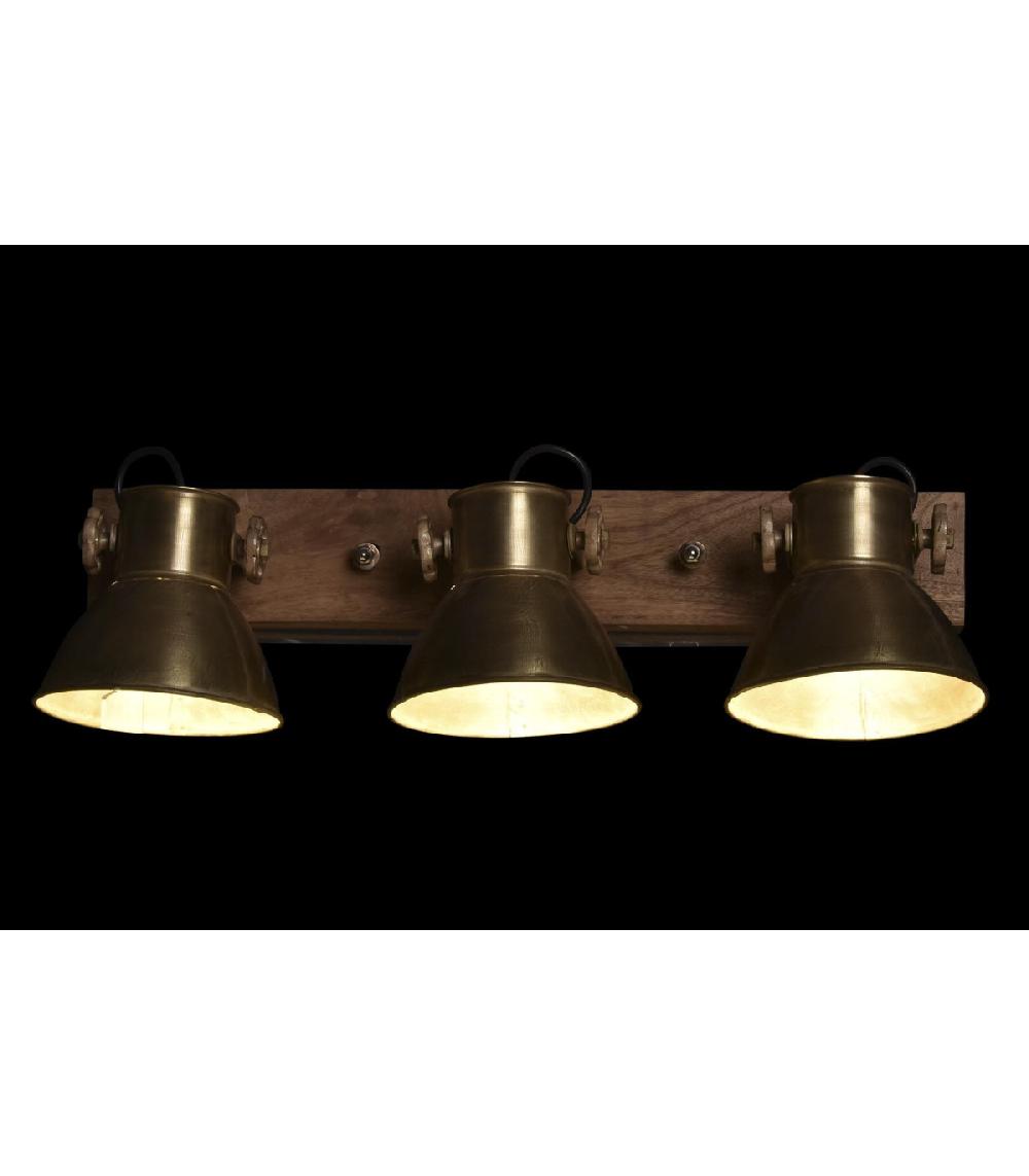 Wadiga Applique Murale Bois Et Métal Doré Triple - 64x17x26cm