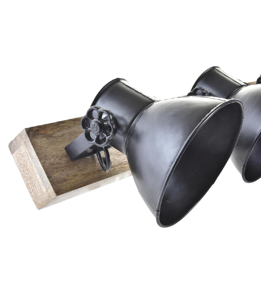 Wadiga Applique Murale Bois Et Métal Noir Triple - 67x18x24cm