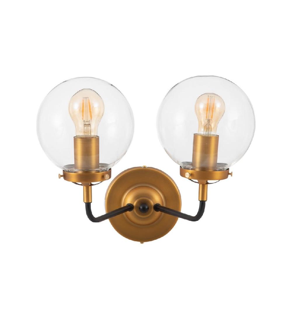 wadiga Applique Murale Double Métal Doré et Noir Globe en Verre