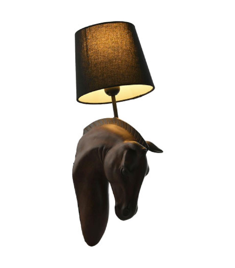 Wadiga Applique Murale En Résine Marron Cheval Et Et Abat-jour Noir 21x18x50.5cm