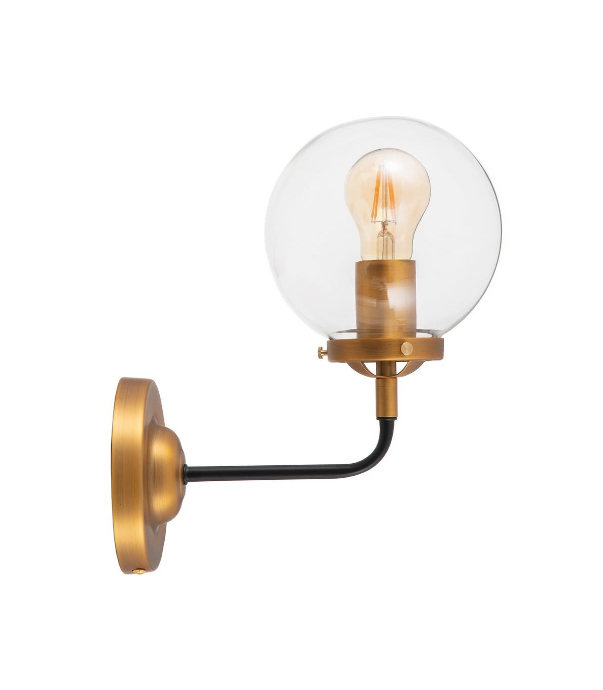 wadiga Applique Murale Métal Doré et Noir Globe en Verre