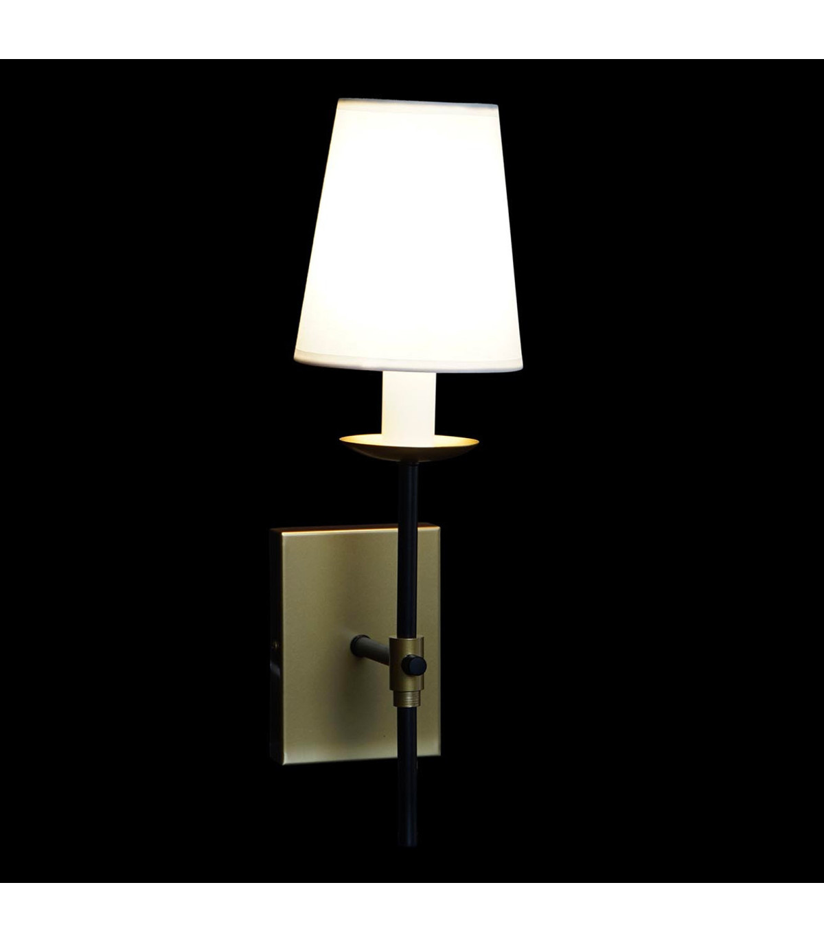 Wadiga Applique Murale Métal Noir Et Doré Et Abat-jour Blanc 12x15x43cm