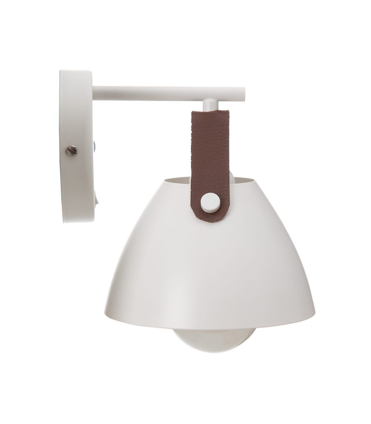 Wadiga Applique Murale Ronde En Métal Blanc Et Cuir Marron