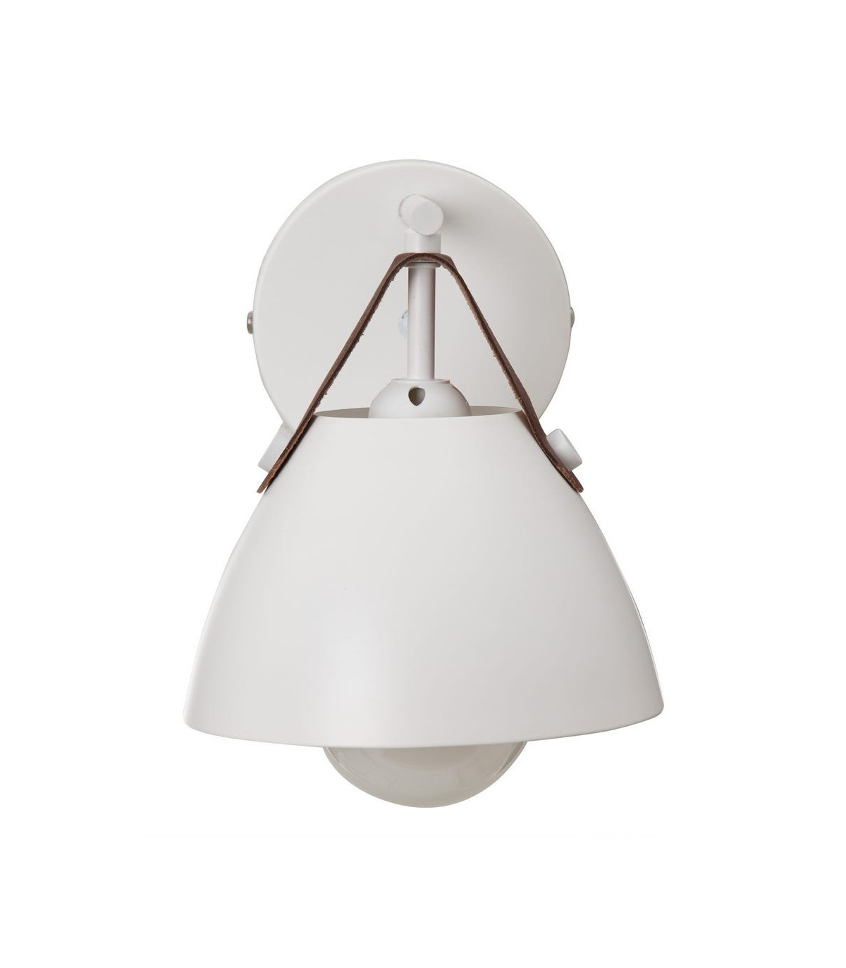 wadiga Applique Murale Ronde en Métal Blanc et Cuir Marron