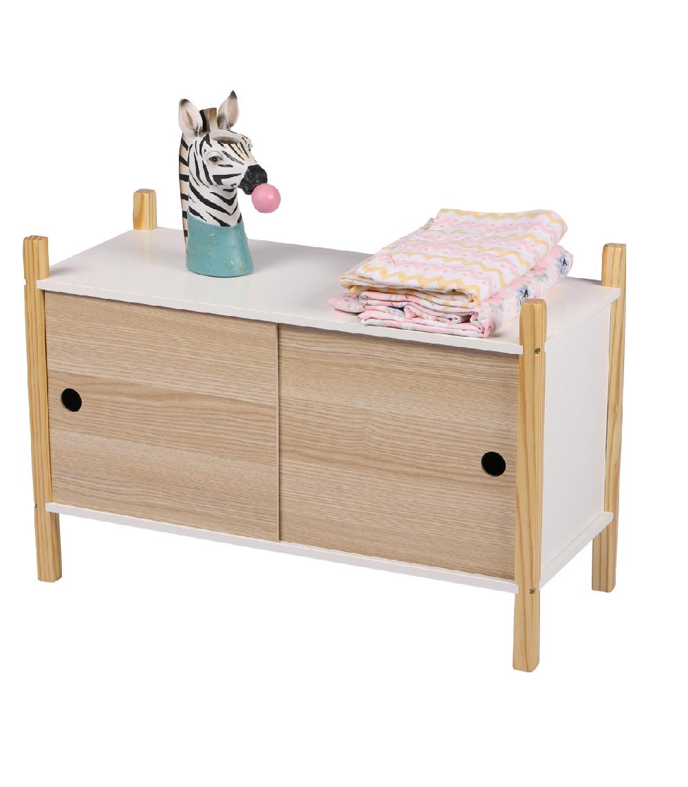 Wadiga Armoire Portes Coulissantes Bois Et Blanc Chambre Enfant - 70x30x46.5cm