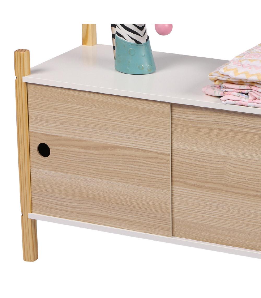 Wadiga Armoire Portes Coulissantes Bois Et Blanc Chambre Enfant - 70x30x46.5cm