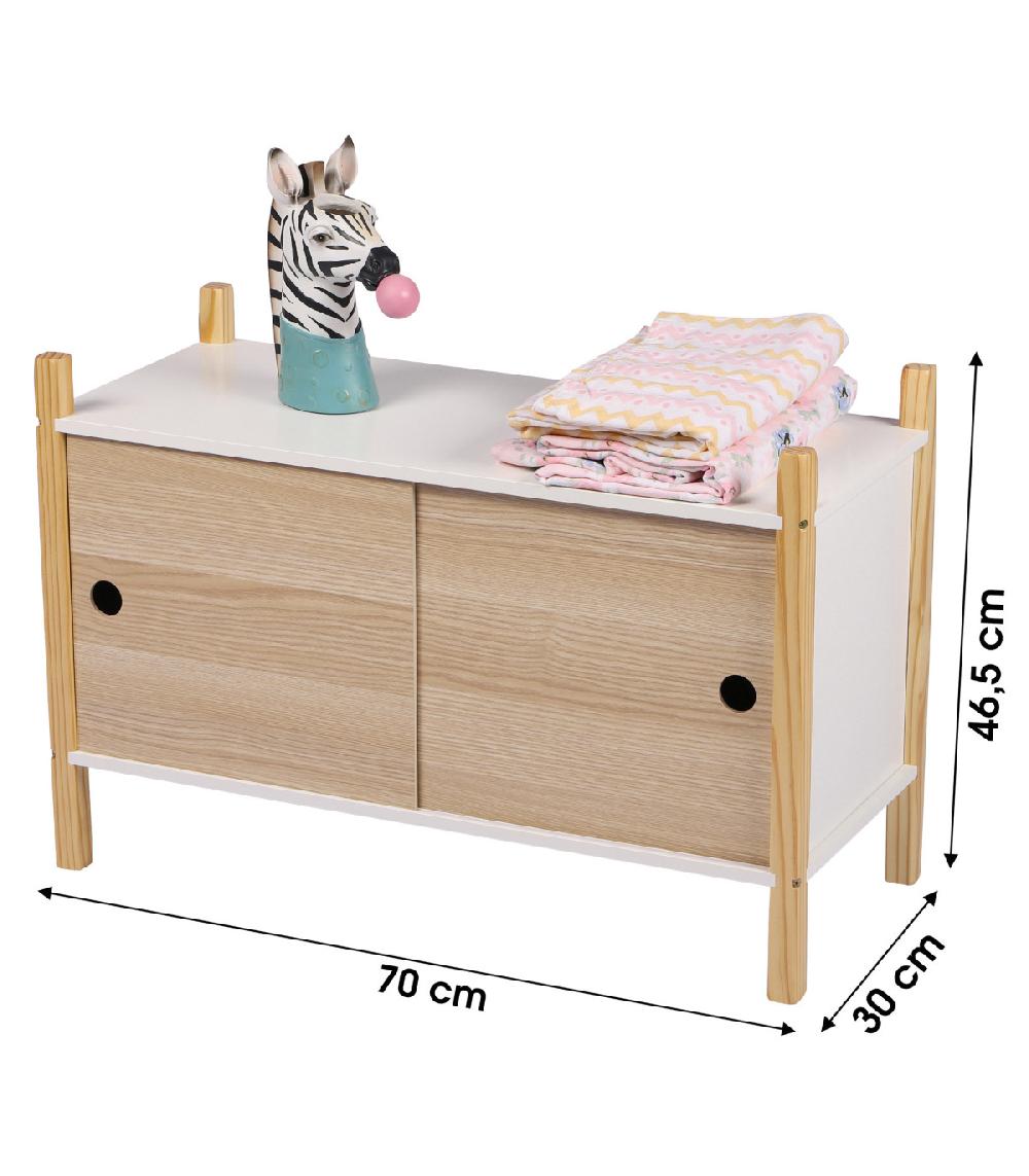 Wadiga Armoire Portes Coulissantes Bois Et Blanc Chambre Enfant - 70x30x46.5cm