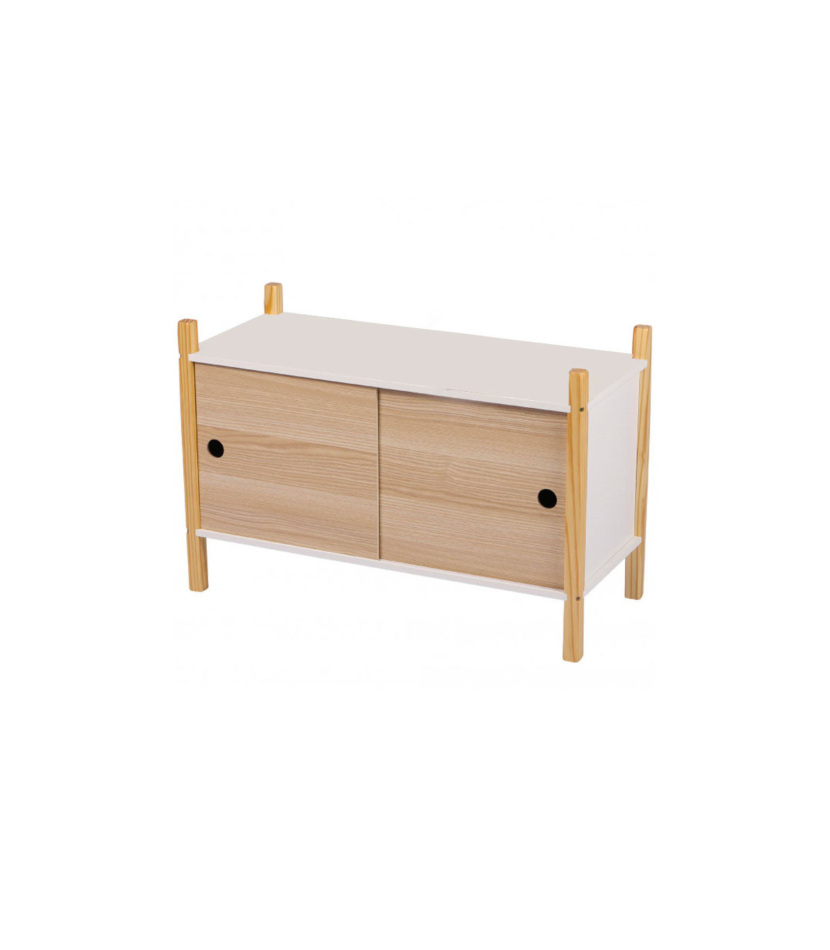 wadiga Armoire portes coulissantes bois et blanc chambre enfant - 70x30x46.5cm