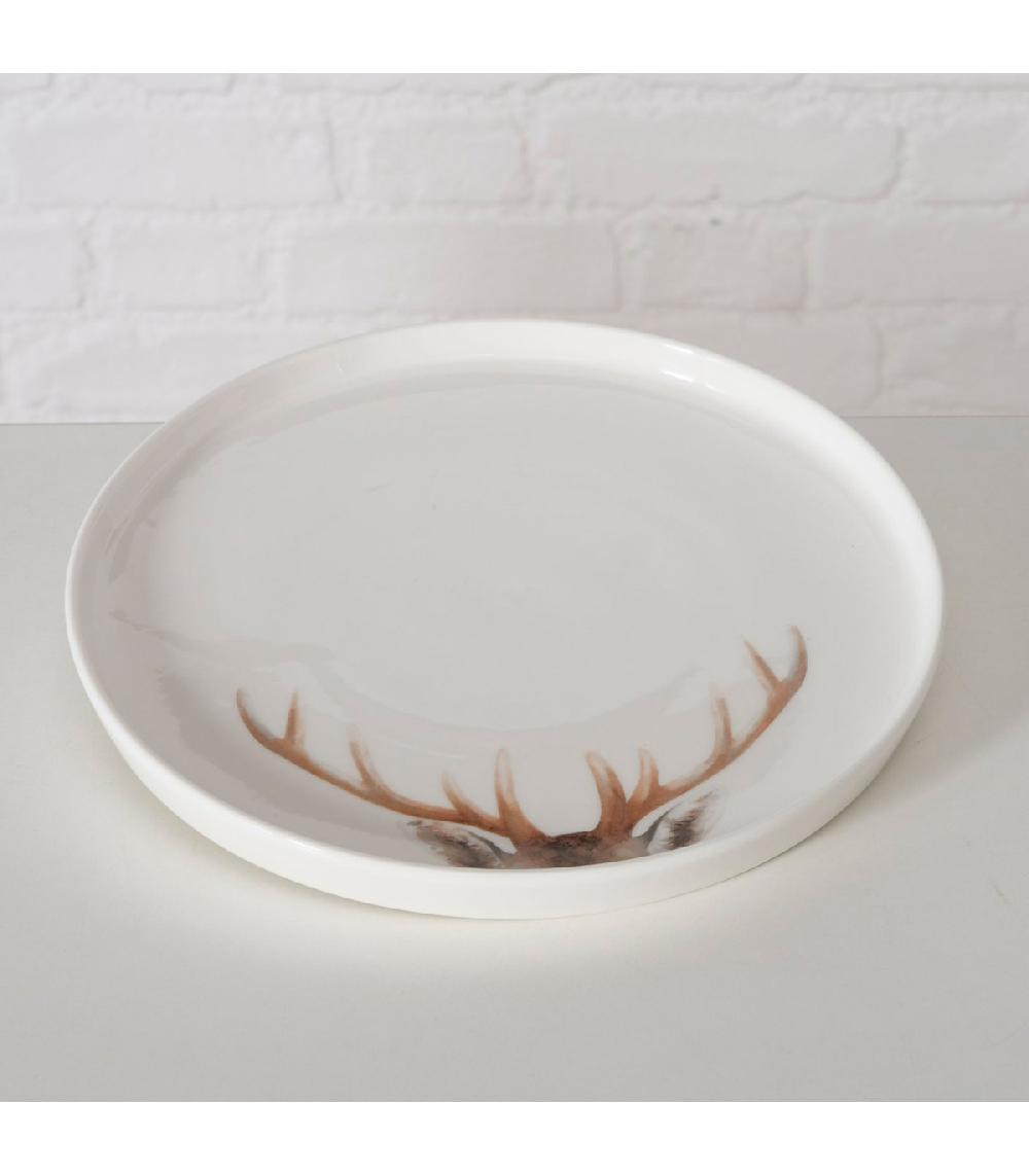 Wadiga Assiette à Dessert En Céramique Blanche Motif Cerf 21x21x2cm