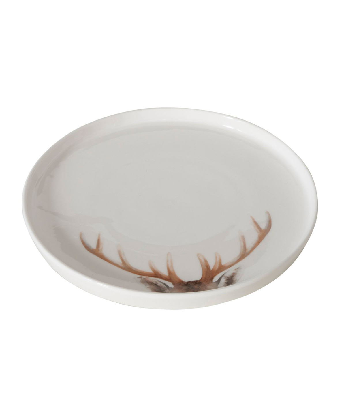 wadiga Assiette à dessert en céramique blanche motif cerf 21x21x2cm