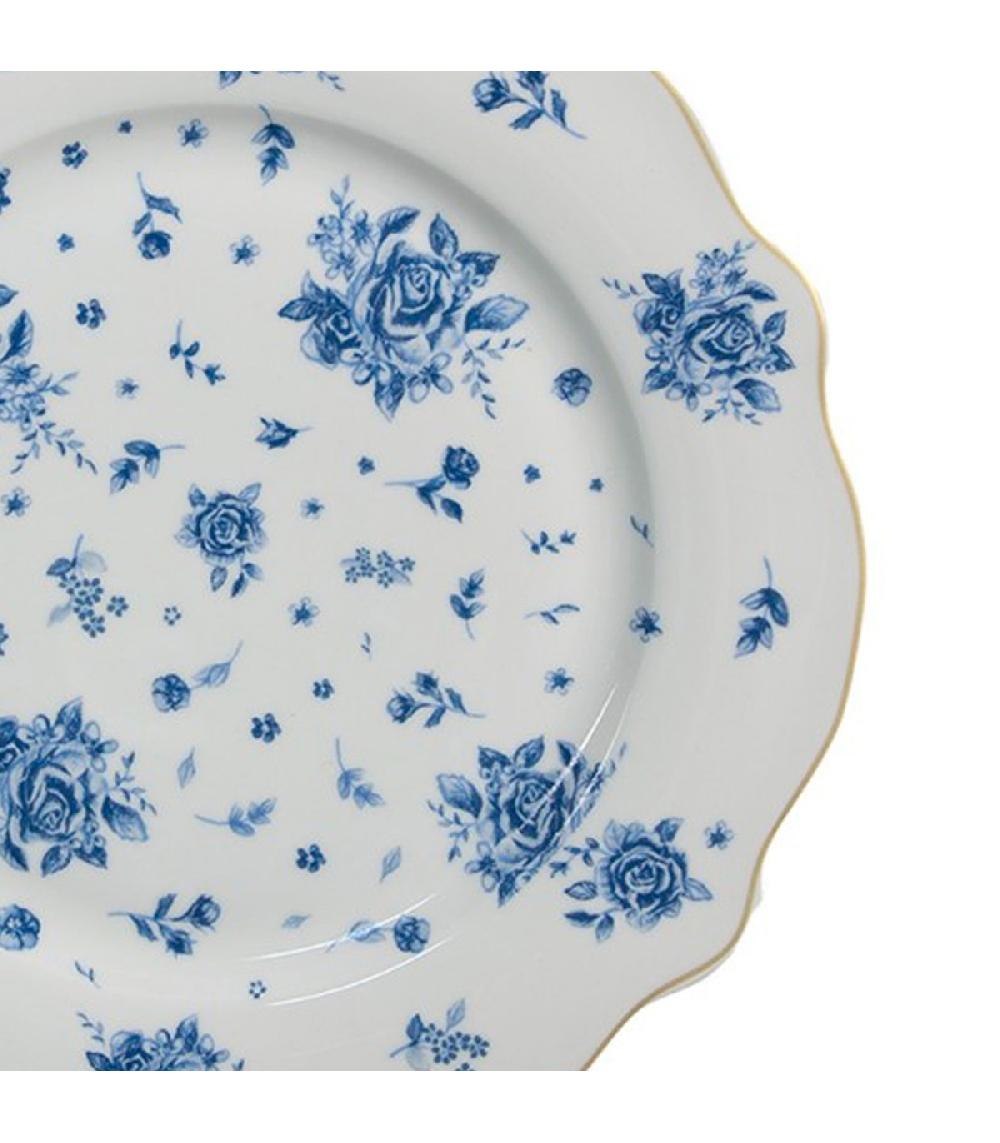 Wadiga Assiette à Dessert En Porcelaine Blanche Motif Fleuri Bleu 20x20x2cm