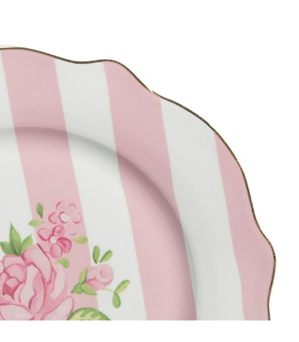 Wadiga Assiette à Dessert En Porcelaine Blanche Motif Fleuri Roses 20x20x2cm