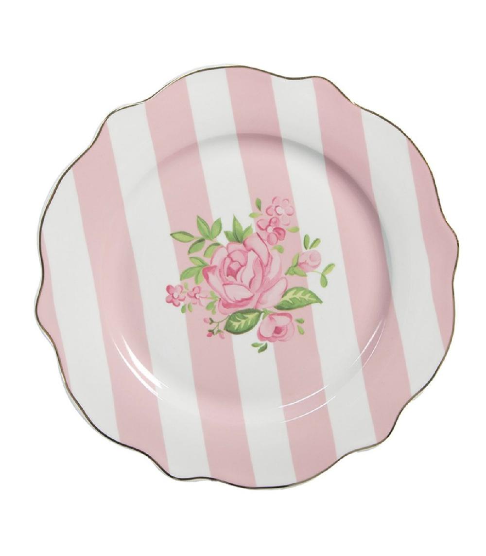 wadiga Assiette à dessert en porcelaine blanche motif fleuri roses 20x20x2cm