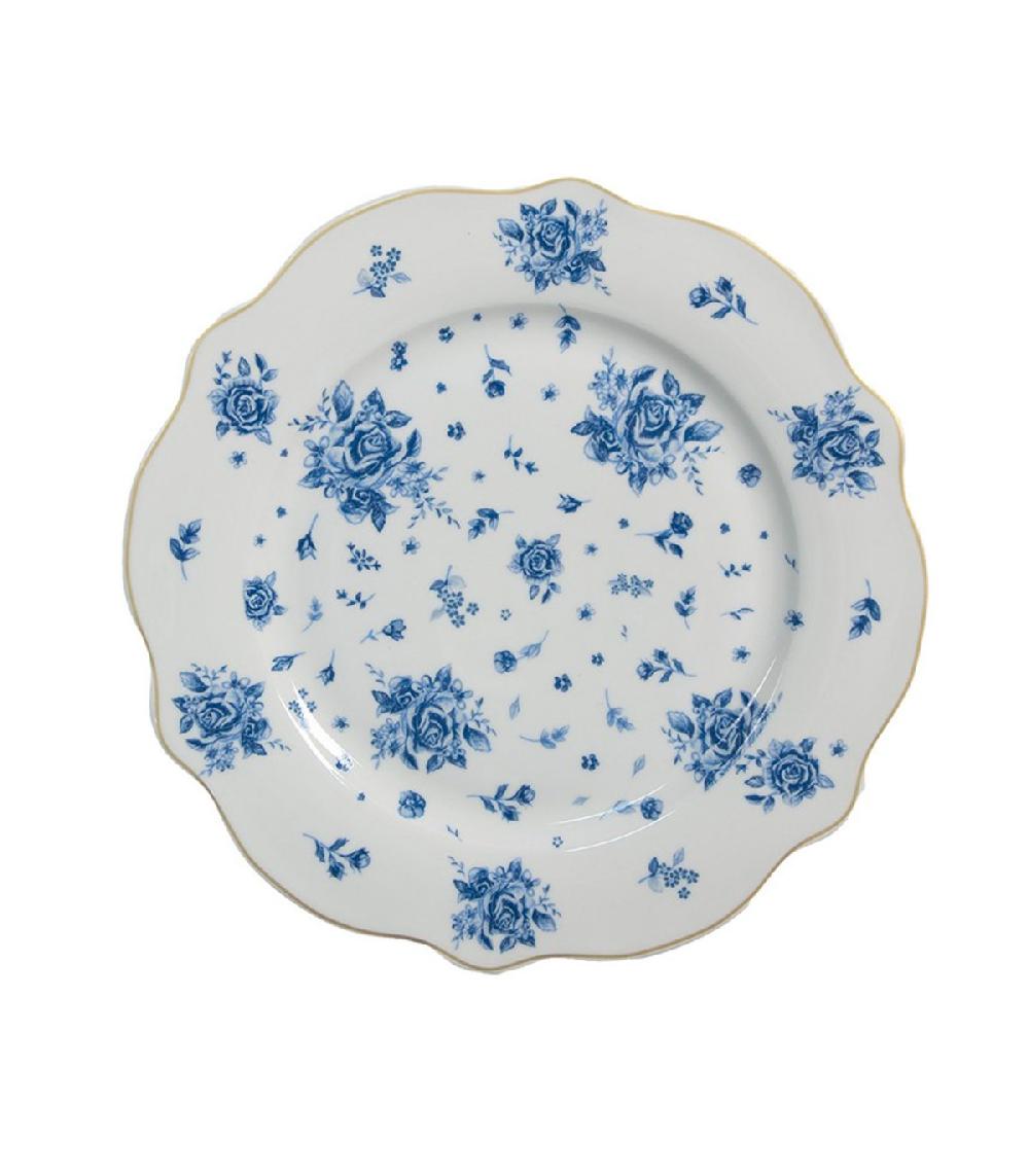 wadiga Assiette à dessert en porcelaine blanche motif fleuri bleu 20x20x2cm