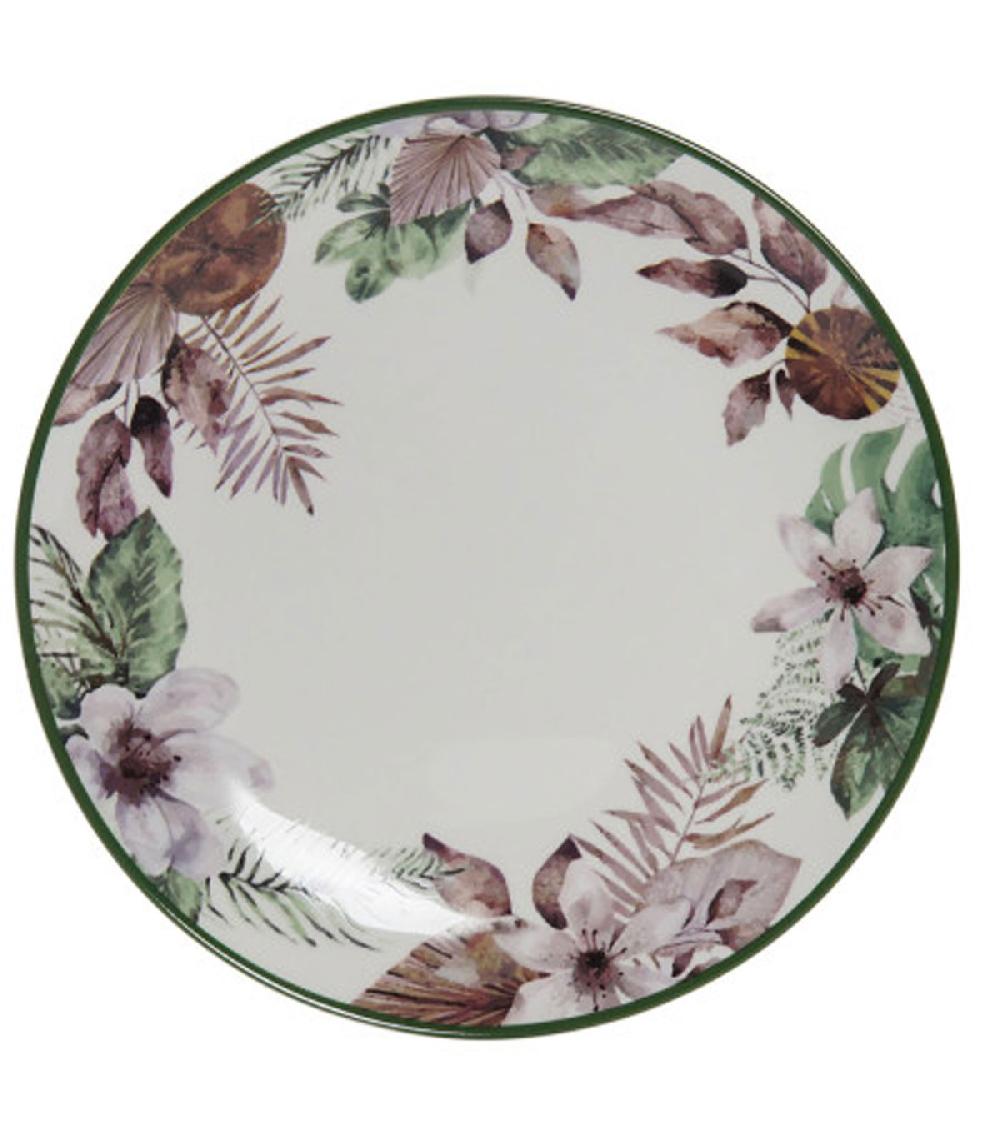 wadiga Assiette à dessert en porcelaine motif tropical 19x19x2cm