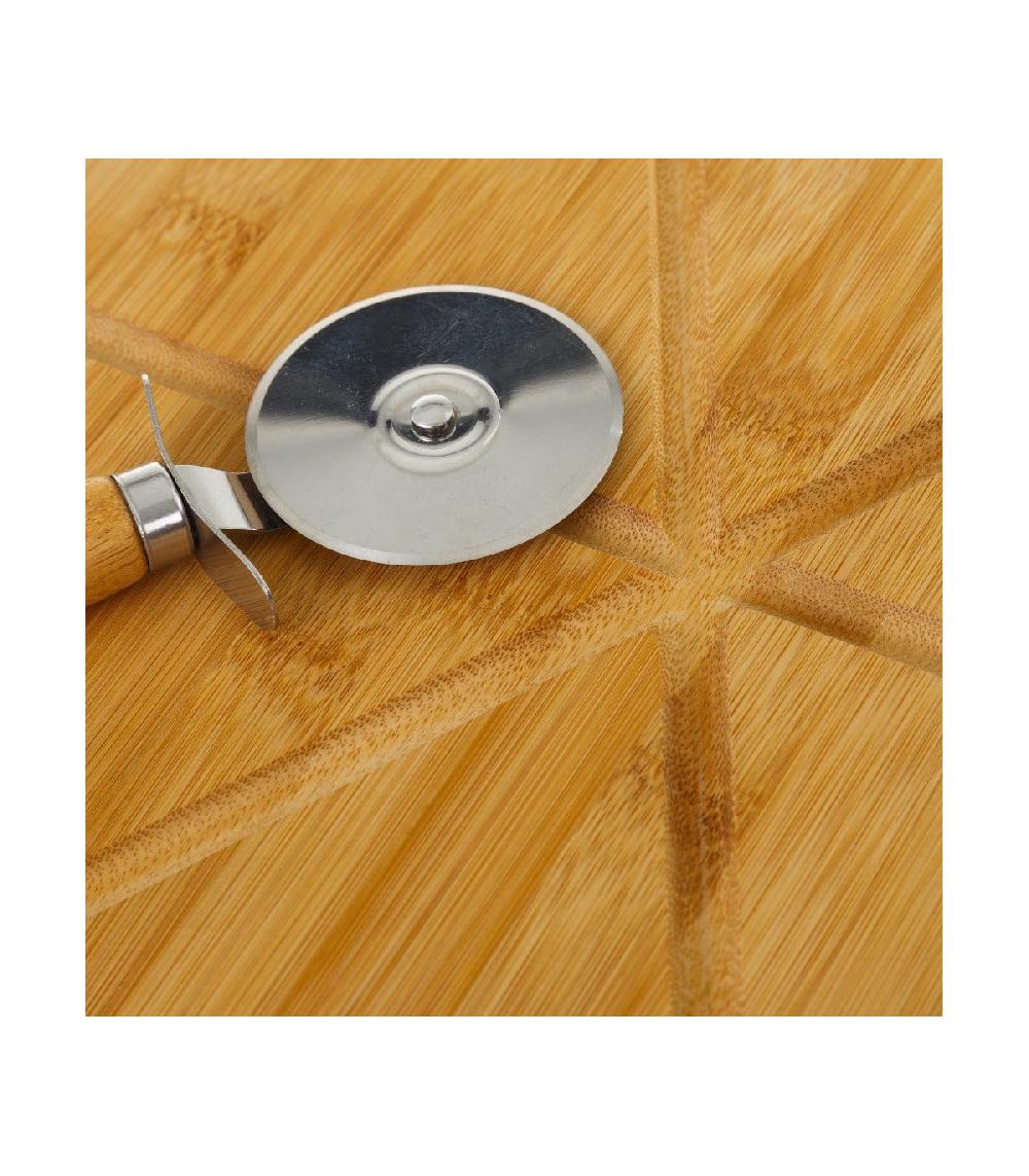 Wadiga Assiette à Pizza En Bambou Avec Roulette à Découper - D32cm