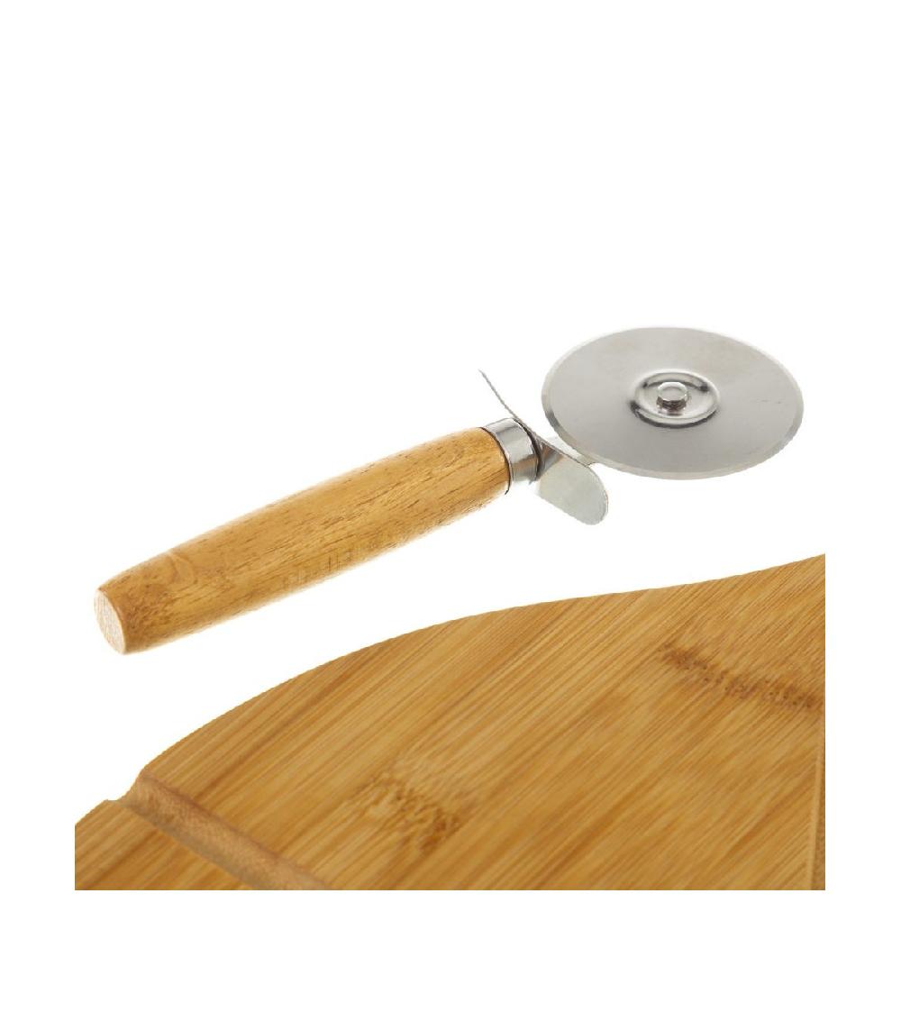 Wadiga Assiette à Pizza En Bambou Avec Roulette à Découper - D32cm