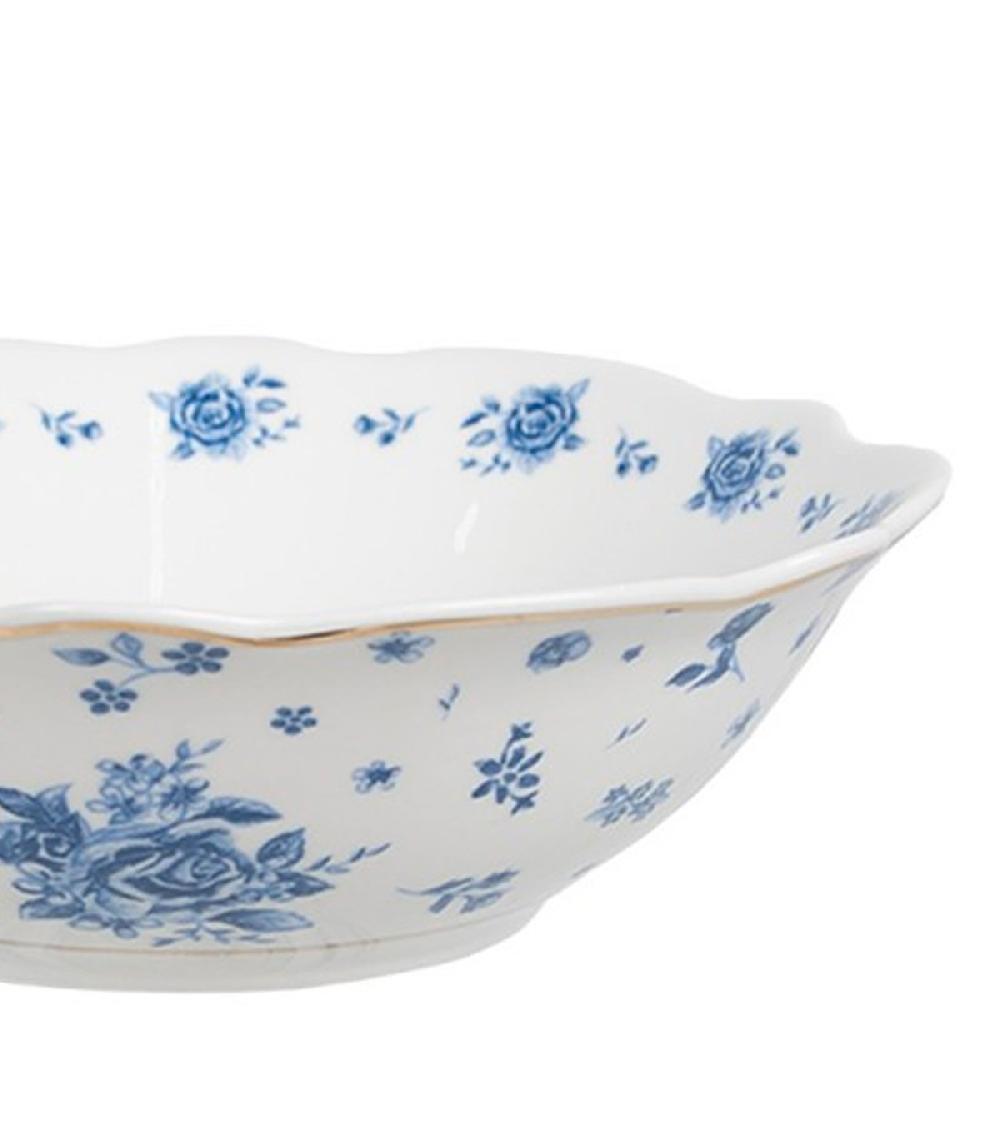 Wadiga Assiette Creuse En Porcelaine Blanche Motif Fleuri Bleu 15x15x5cm