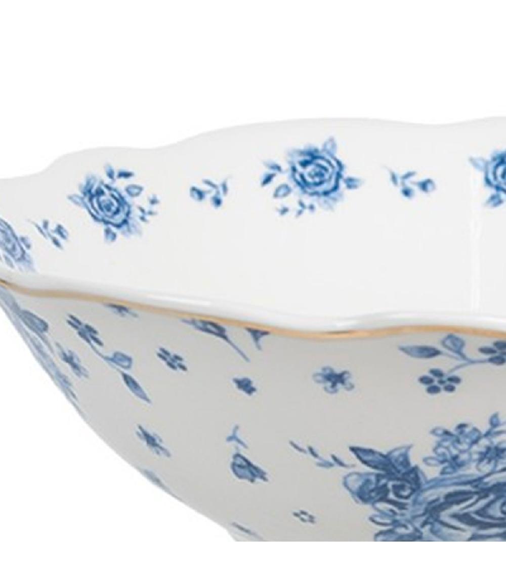 Wadiga Assiette Creuse En Porcelaine Blanche Motif Fleuri Bleu 15x15x5cm