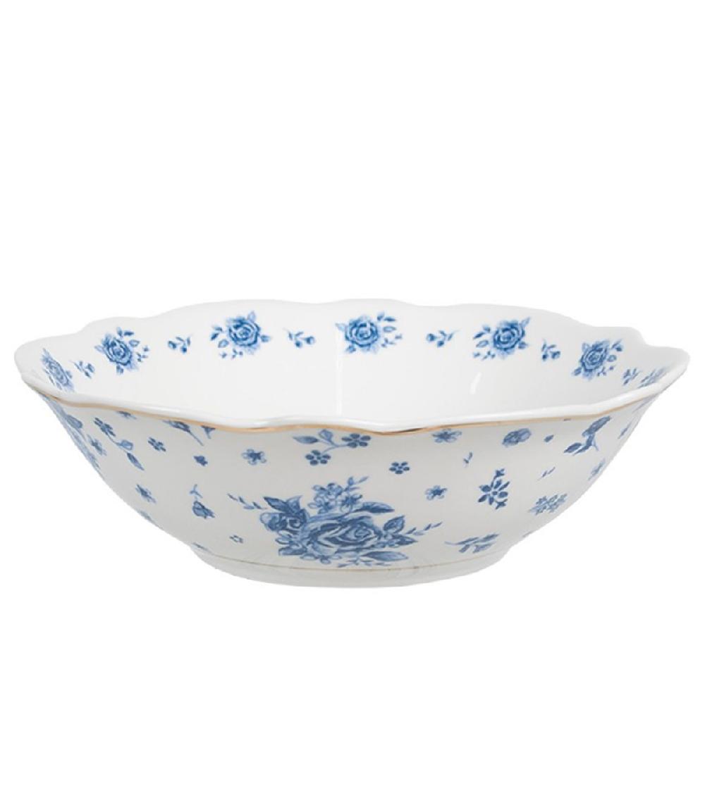 wadiga Assiette creuse en porcelaine blanche motif fleuri bleu 15x15x5cm