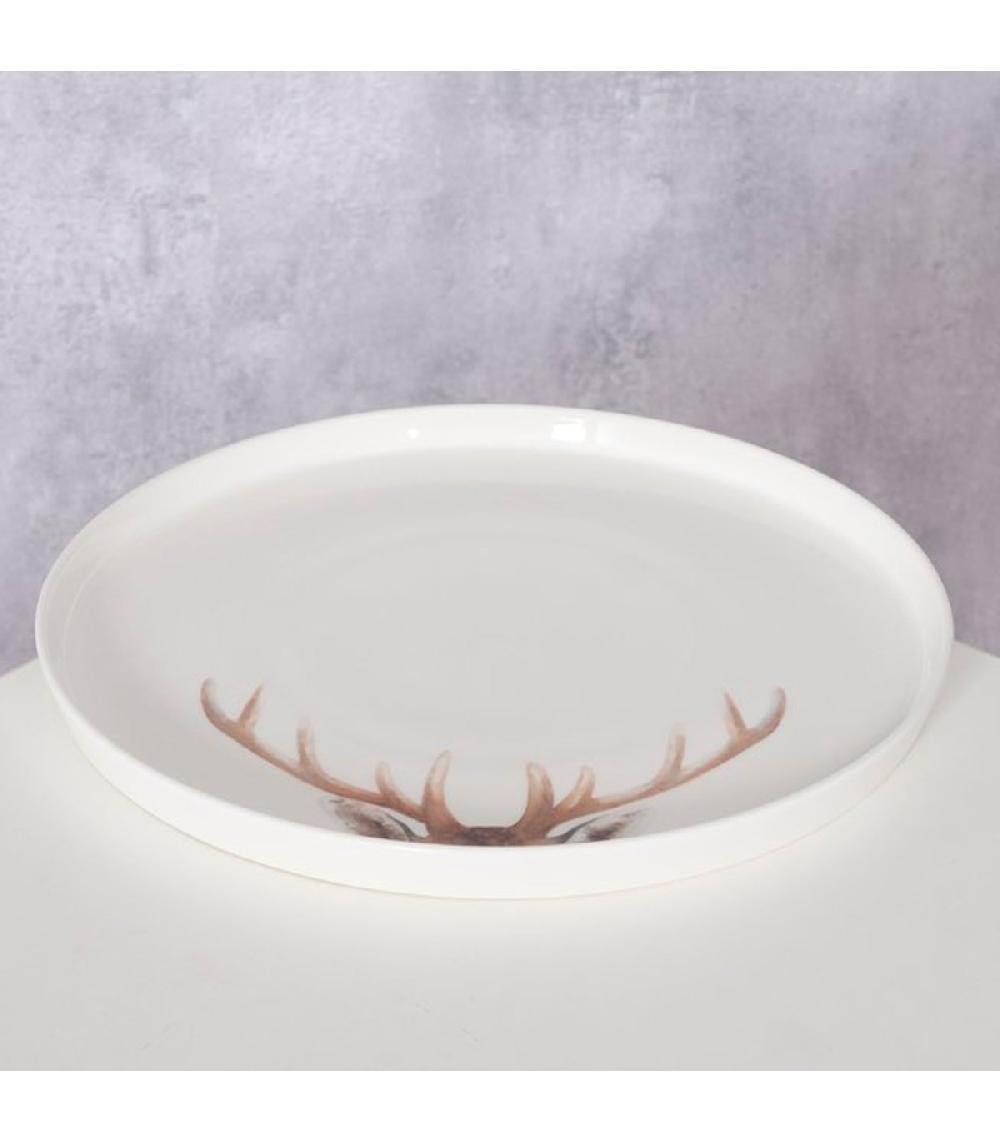 Wadiga Assiette En Céramique Blanche Motif Cerf 26x26x2cm
