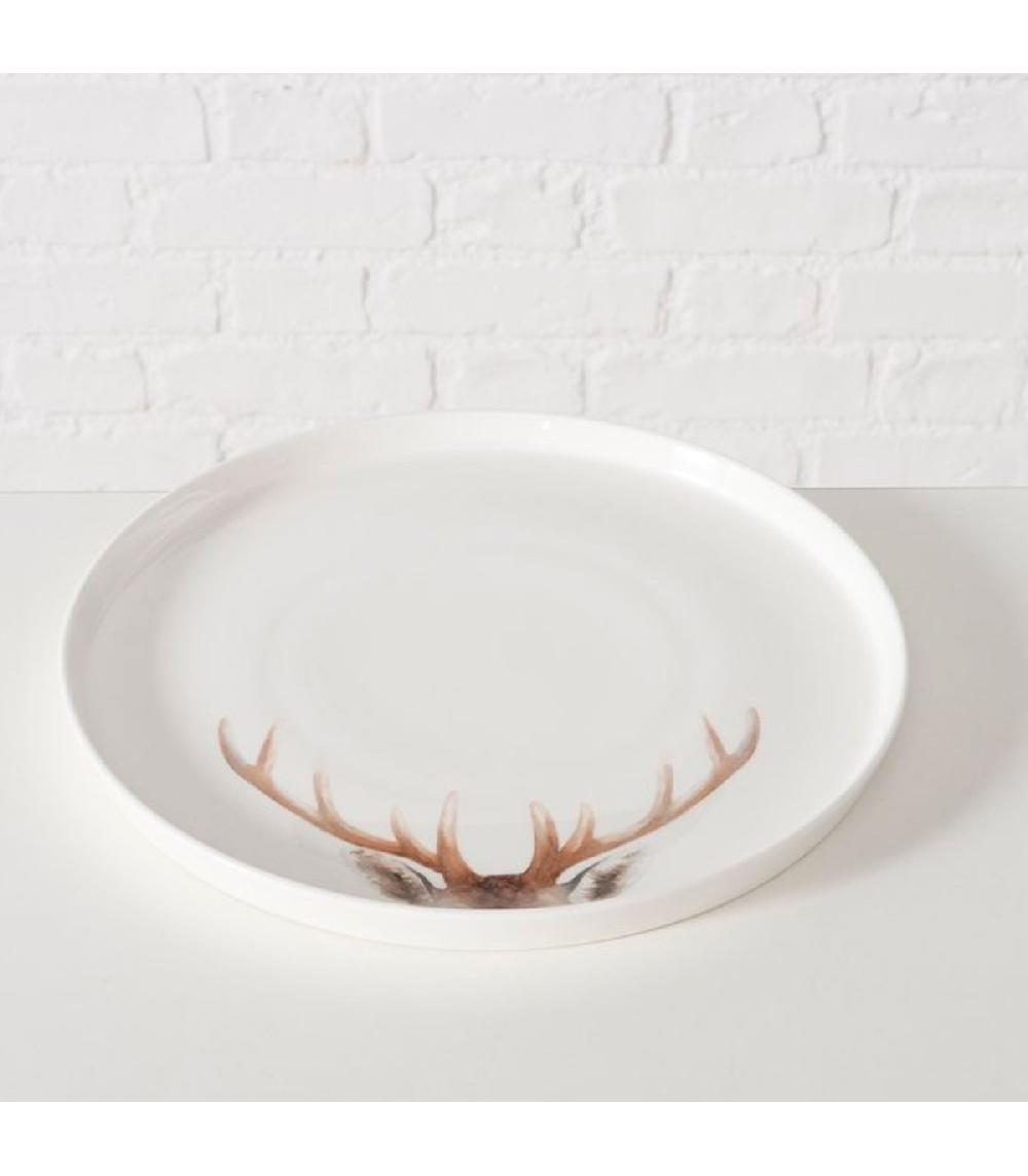 Wadiga Assiette En Céramique Blanche Motif Cerf 26x26x2cm