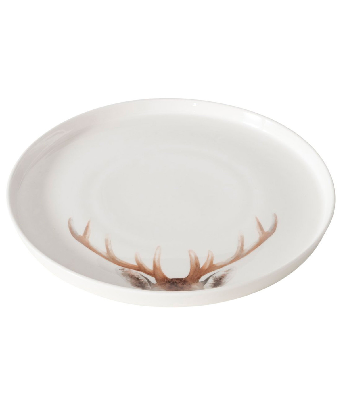 wadiga Assiette en céramique blanche motif cerf 26x26x2cm