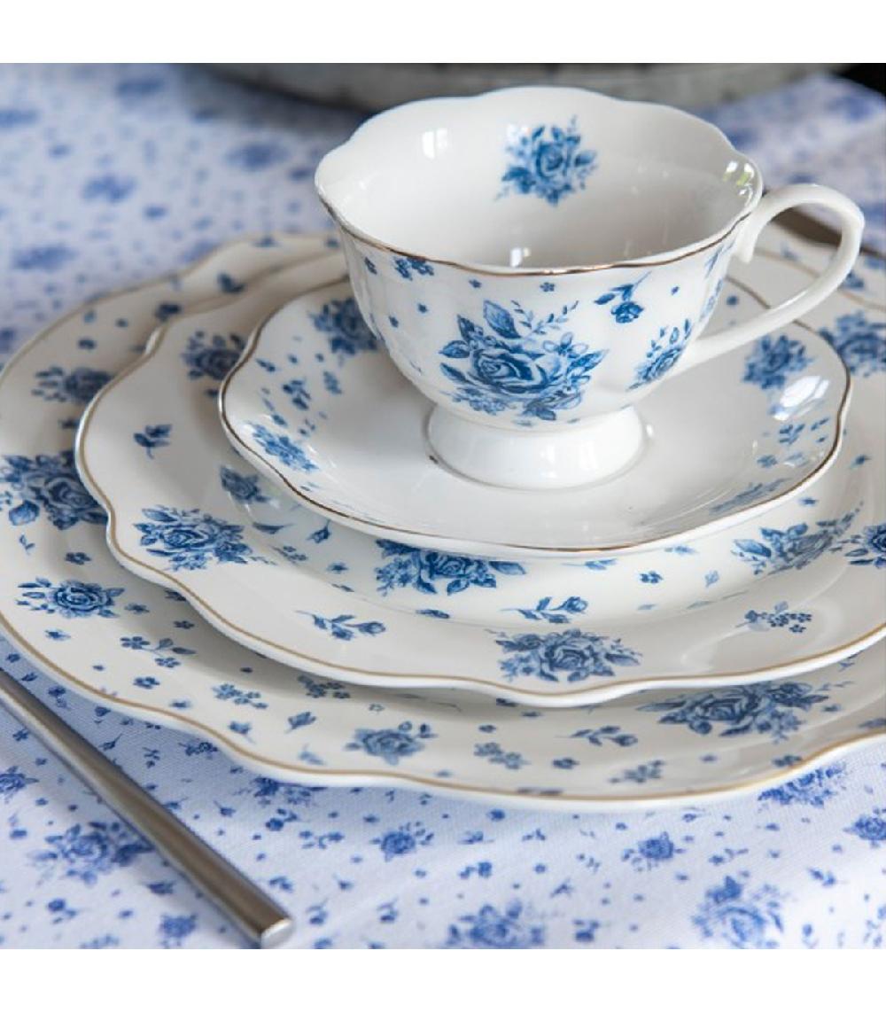 Wadiga Assiette En Porcelaine Blanche Motif Fleuri Bleu 27x27x2cm