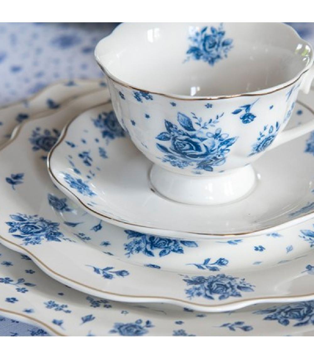Wadiga Assiette En Porcelaine Blanche Motif Fleuri Bleu 27x27x2cm